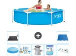 Piscina Intex Con Struttura Rotonda - 244 X 51 Cm - Blu - Include Tenda Da Sole - Pacchetto Di Manutenzione - Pompa Filtro Per Piscina - Filtro - Aspirapolvere - Tappeto Solare