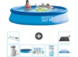 Piscina Gonfiabile Rotonda Easy Set Di Intex - 396 X 84 Cm - Blu - Inclusa Copertura Della Pompa - Pacchetto Di Manutenzione - Filtro - Telo Di Fondo - Aspirapolvere - Tappeto Solare