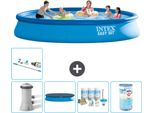 Piscina Gonfiabile Rotonda Easy Set Di Intex - 457 X 84 Cm - Blu - Inclusa Copertura Pompa - Pacchetto Manutenzione - Filtro - Aspirapolvere