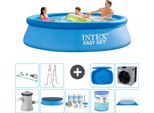 Piscina Gonfiabile Rotonda Intex Easy Set - 305 X 76 Cm - Blu - Inclusa Copertura Della Pompa - Pacchetto Di Manutenzione - Filtro - Telo Di Fondo - Aspirapolvere - Scaletta