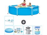 Piscina Intex Con Struttura Rotonda - 244 X 51 Cm - Blu - Include Tenda Da Sole - Pacchetto Manutenzione - Pompa Filtro Per Piscina - Filtro - Kit Pulizia