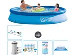 Piscina Gonfiabile Rotonda Intex Easy Set - 366 X 76 Cm - Blu - Incluso Pacchetto Manutenzione Pompa - Filtro - Telo Di Fondo - Aspirapolvere