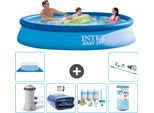 Piscina Gonfiabile Rotonda Intex Easy Set - 366 X 76 Cm - Blu - Incluso Tenda Con Pompa - Pacchetto Manutenzione - Filtro - Telo Di Fondo - Aspirapolvere