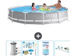 Piscina Intex Round Prism Frame - 366 X 76 Cm - Grigio - Incluso Pacchetto Manutenzione Pompa - Filtro - Hoover