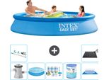 Piscina Gonfiabile Rotonda Intex Easy Set - 305 X 61 Cm - Blu - Incluso Tenda Con Pompa - Pacchetto Manutenzione - Filtro - Telo Di Fondo - Aspirapolvere - Tappeto Solare