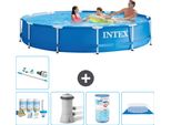 Piscina Intex Con Struttura Rotonda - 366 X 76 Cm - Blu - Pacchetto Manutenzione Incluso - Pompa Filtro Per Piscina - Filtro - Telo Di Fondo - Aspirapolvere