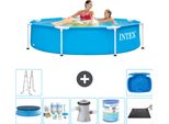 Piscina Intex Con Struttura Rotonda - 244 X 51 Cm - Blu - Include Copertura - Pacchetto Manutenzione - Pompa Filtro Per Piscina - Filtro - Tappeto Solare - Scaletta