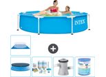 Piscina Intex Con Struttura Rotonda - 244 X 51 Cm - Blu - Include Copertura - Pacchetto Di Manutenzione - Pompa Filtro Per Piscina - Filtro - Copertura Del Terreno