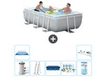 Piscina Intex Con Struttura A Prisma Rettangolare - 300 X 175 X 80 Cm - Grigia - Inclusa Pompa - Copertura A Scaletta - Pacchetto Manutenzione - Filtro - Telo Di Fondo - Aspirapolvere