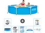 Piscina Intex Con Struttura Rotonda - 244 X 51 Cm - Blu - Include Copertura - Pompa Filtro Per Piscina - Filtro - Copertura Del Terreno - Kit Di Pulizia - Sistema Ad Acqua Salata