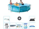 Piscina Intex Con Struttura Rotonda - 305 X 76 Cm - Pressione Dell'acqua - Copertura Della Pompa Inclusa - Pacchetto Di Manutenzione - Filtro - Copertura Del Terreno - Aspirapolvere - Tappetino Solare