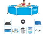Piscina Intex Con Struttura Rotonda - 244 X 51 Cm - Blu - Include Copertura - Pacchetto Di Manutenzione - Pompa Filtro Per Piscina - Filtro - Aspirapolvere - Tappeto Solare
