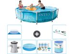 Piscina Intex Con Struttura Rotonda - 305 X 76 Cm - Pressione Dell'acqua - Tenda Da Sole Con Pompa Inclusa - Pacchetto Manutenzione - Filtro - Telo Di Fondo - Aspirapolvere