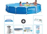 Piscina Intex Con Struttura Rotonda - 366 X 76 Cm - Blu - Inclusa Copertura Della Pompa - Pacchetto Di Manutenzione - Filtro - Telo Di Fondo - Aspirapolvere