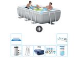 Piscina Intex Con Struttura A Prisma Rettangolare - 300 X 175 X 80 Cm - Grigio - Inclusa Pompa - Tenda A Scaletta - Pacchetto Manutenzione - Filtro - Telo Di Fondo - Aspirapolvere