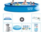 Piscina Gonfiabile Rotonda Intex Easy Set - 457 X 84 Cm - Blu - Incluso Tenda Con Pompa - Pacchetto Manutenzione - Filtro - Telo Di Fondo - Aspirapolvere