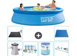 Piscina Gonfiabile Rotonda Intex Easy Set - 305 X 76 Cm - Blu - Incluso Pacchetto Manutenzione Pompa - Filtro - Aspirapolvere - Tappetino Solare - Piastrelle Per Il Pavimento
