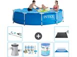 Piscina Intex Con Struttura Rotonda - 305 X 76 Cm - Blu - Incluso Pacchetto Manutenzione Pompa - Filtro - Telo Di Fondo - Aspirapolvere - Tappeto Solare