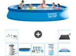 Piscina Gonfiabile Rotonda Easy Set Di Intex - 457 X 84 Cm - Blu - Inclusa Copertura Della Pompa - Pacchetto Di Manutenzione - Filtro - Telo Di Fondo - Aspirapolvere - Tappeto Solare