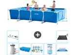 Piscina Intex Con Struttura Rettangolare - 450 X 220 X 84 Cm - Blu - Inclusa Pompa - Tenda Da Sole - Pacchetto Manutenzione - Filtro - Telo Di Fondo - Aspirapolvere - Tappeto Solare