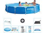Piscina Intex Con Struttura Rotonda - 366 X 76 Cm - Blu - Include Tenda Da Sole - Pacchetto Manutenzione - Pompa Filtro Per Piscina - Filtro - Telo Di Fondo - Aspirapolvere