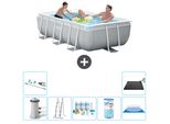 Piscina Intex Con Struttura A Prisma Rettangolare - 300 X 175 X 80 Cm - Grigio - Inclusa Pompa - Pacchetto Manutenzione Scala - Filtro - Telo Di Fondo - Aspirapolvere - Tappeto Solare