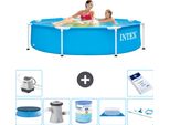 Piscina Intex Con Struttura Rotonda - 244 X 51 Cm - Blu - Include Copertura - Pompa Filtro Per Piscina - Filtro - Copertura Del Terreno - Kit Di Pulizia - Sistema Ad Acqua Salata