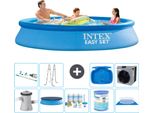 Piscina Gonfiabile Rotonda Intex Easy Set - 305 X 61 Cm - Blu - Inclusa Copertura Della Pompa - Pacchetto Di Manutenzione - Filtro - Telo Di Fondo - Aspirapolvere - Scaletta