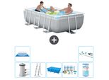 Piscina Intex Con Struttura A Prisma Rettangolare - 300 X 175 X 80 Cm - Grigio - Inclusa Pompa - Tenda A Scaletta - Pacchetto Manutenzione - Filtro - Telo Di Fondo - Aspirapolvere