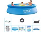 Piscina Gonfiabile Rotonda Intex Easy Set - 305 X 76 Cm - Blu - Incluso Telo Pompa - Pacchetto Manutenzione - Filtro - Telo Di Fondo - Aspirapolvere - Tappeto Solare