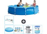 Piscina Intex Con Struttura Rotonda - 305 X 76 Cm - Blu - Include Tenda Da Sole - Pacchetto Manutenzione - Pompa Filtro Per Piscina - Filtro - Aspirapolvere