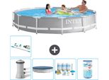 Piscina Intex Round Prism Frame - 366 X 76 Cm - Grigio - Inclusa Copertura Pompa - Pacchetto Manutenzione - Filtro - Hoover