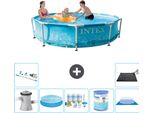Piscina Intex Con Struttura Rotonda - 305 X 76 Cm - Pressione Dell'acqua - Pompa Inclusa - Tenda Da Sole - Pacchetto Manutenzione - Filtro - Telo Di Fondo - Aspirapolvere - Tappeto Solare