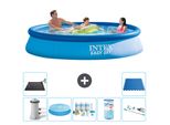 Piscina Gonfiabile Rotonda Intex Easy Set - 366 X 76 Cm - Blu - Incluso Tenda Con Pompa - Pacchetto Manutenzione - Filtro - Aspirapolvere - Tappetino Solare - Pavimento In Piastrelle