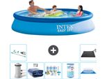 Piscina Gonfiabile Rotonda Easy Set Intex - 366 X 76 Cm - Blu - Incluso Telo Pompa - Pacchetto Manutenzione - Filtro - Telo Di Fondo - Aspirapolvere - Tappeto Solare