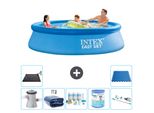 Piscina Gonfiabile Rotonda Intex Easy Set - 305 X 76 Cm - Blu - Incluso Tenda Con Pompa - Pacchetto Manutenzione - Filtro - Aspirapolvere - Tappetino Solare - Piastrelle Per Pavimento