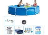 Piscina Intex Con Struttura Rotonda - 305 X 76 Cm - Blu - Inclusa Pompa Tenda Da Sole - Pacchetto Manutenzione - Filtro - Aspirapolvere