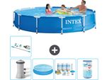 Piscina Intex A Struttura Rotonda - 366 X 76 Cm - Blu - Inclusa Pompa Tenda - Pacchetto Manutenzione - Filtro - Aspirapolvere