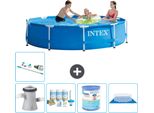 Piscina Intex Con Struttura Rotonda - 305 X 76 Cm - Blu - Incluso Pacchetto Manutenzione Pompa - Filtro - Telo Di Fondo - Aspirapolvere