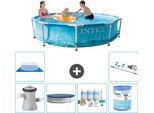 Piscina Intex Con Struttura Rotonda - 305 X 76 Cm - Pressione Dell'acqua - Copertura Della Pompa Inclusa - Pacchetto Di Manutenzione - Filtro - Telo Di Fondo - Aspirapolvere