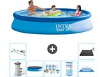 Piscina Gonfiabile Rotonda Easy Set Di Intex - 366 X 76 Cm - Blu - Inclusa Copertura Della Pompa - Pacchetto Di Manutenzione - Filtro - Telo Di Fondo - Aspirapolvere - Tappeto Solare
