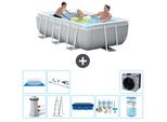 Piscina Intex Con Struttura A Prisma Rettangolare - 300 X 175 X 80 Cm - Grigio - Inclusa Pompa - Copertura A Scaletta - Pacchetto Manutenzione - Filtro - Telo Di Fondo - Aspirapolvere - Pompa Di Calore
