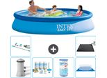 Piscina Gonfiabile Rotonda Intex Easy Set - 366 X 76 Cm - Blu - Incluso Pacchetto Manutenzione Pompa - Filtro - Telo Di Fondo - Aspirapolvere - Tappeto Solare