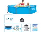 Piscina Intex Con Struttura Rotonda - 244 X 51 Cm - Blu - Include Copertura - Pacchetto Manutenzione - Pompa Filtro Per Piscina - Filtro - Kit Pulizia