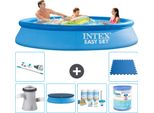 Piscina Gonfiabile Rotonda Intex Easy Set - 305 X 61 Cm - Blu - Inclusa Copertura Pompa - Pacchetto Manutenzione - Filtro - Aspirapolvere - Piastrelle Per Pavimento