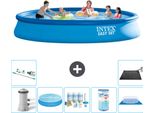 Piscina Gonfiabile Rotonda Intex Easy Set - 457 X 84 Cm - Blu - Incluso Telo Pompa - Pacchetto Manutenzione - Filtro - Telo Di Fondo - Aspiratore - Tappeto Solare