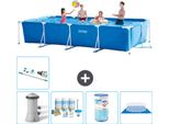 Piscina Intex Con Struttura Rettangolare - 450 X 220 X 84 Cm - Blu - Incluso Pacchetto Manutenzione Pompa - Filtro - Telo Di Fondo - Aspirapolvere