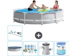 Piscina Intex Con Struttura A Prisma Rotondo - 305 X 76 Cm - Grigio - Include Copertura - Pacchetto Di Manutenzione - Pompa Filtro Per Piscina - Filtro - Hoover