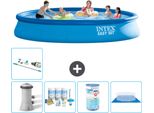 Piscina Gonfiabile Rotonda Intex Easy Set - 457 X 84 Cm - Blu - Incluso Pacchetto Manutenzione Pompa - Filtro - Telo Di Fondo - Aspirapolvere