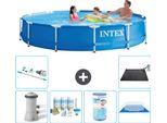 Piscina Intex Con Struttura Rotonda - 366 X 76 Cm - Blu - Incluso Pacchetto Manutenzione Pompa - Filtro - Telo Di Fondo - Aspirapolvere - Tappeto Solare